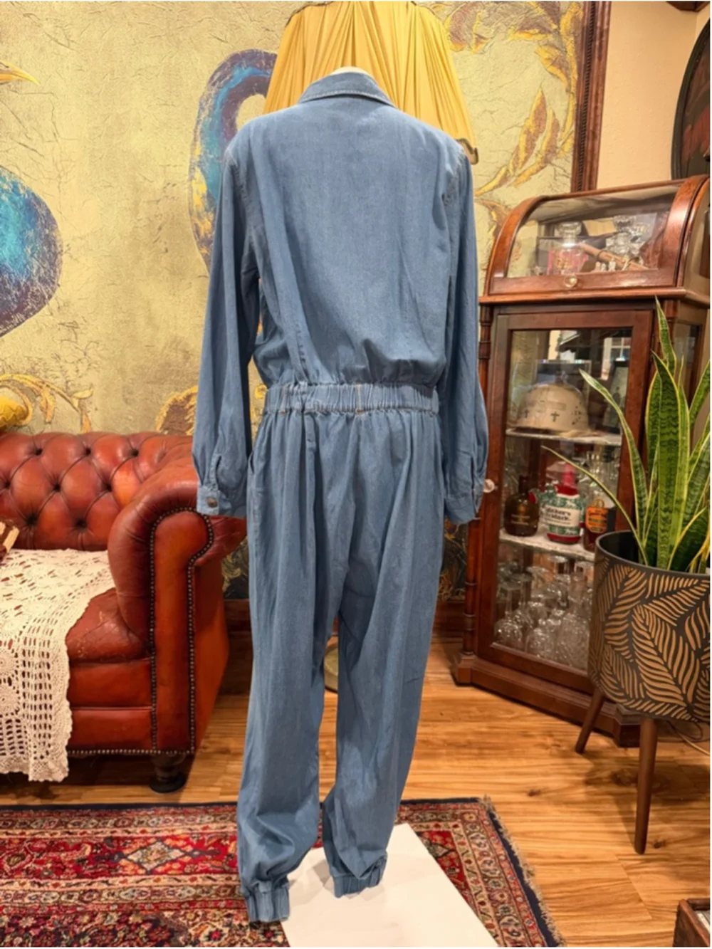 Ashley Stewart Denim Jumpsuit 14 Romper Overall Long Sleeve Elastic Waist Blue